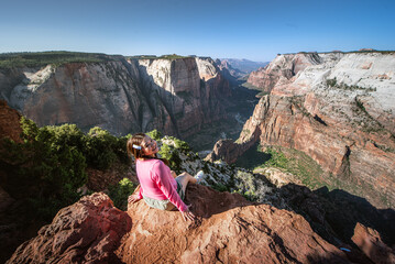 Enjoy the view at Observation Point in summer, one of the most beautiful Zion canyon view in Zion...