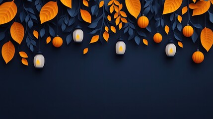 Vibrant autumn leaves and lanterns create a cozy atmosphere, perfect for seasonal decor and themed events.