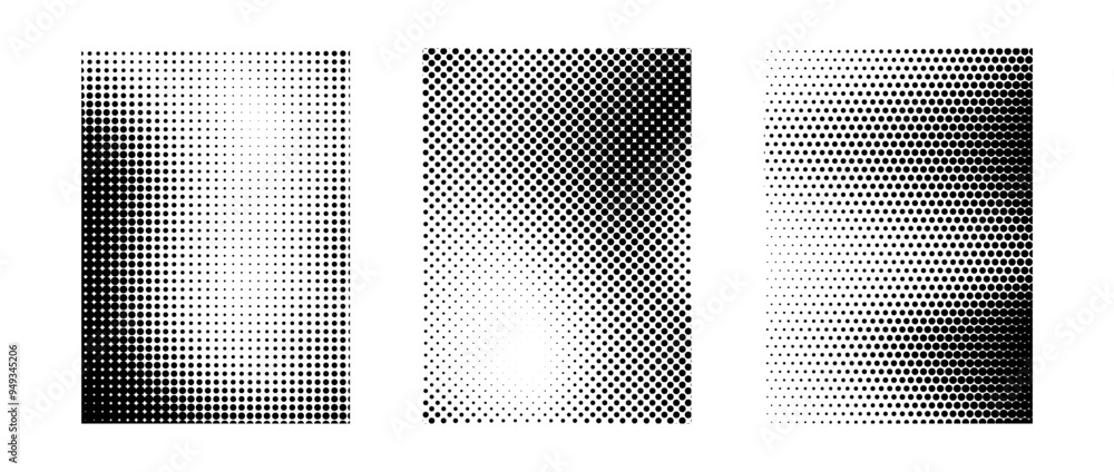 Poster grunge halftone gradient background set. white and black grit sand noise texture collection. retro d