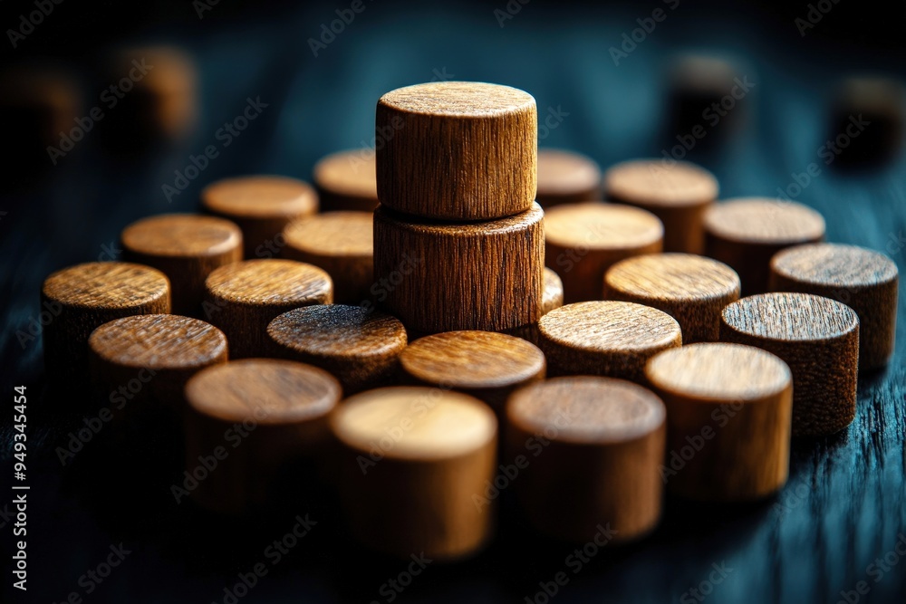 Aufkleber wooden blocks stacked in circle: a striking close-up of wooden blocks stacked in a circle, represent