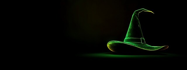 Green Witch Hat with Yellow Glowing Outline