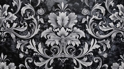 Elegant 3D Luxurious Whimsical Floral Damask Design on Velvet Background