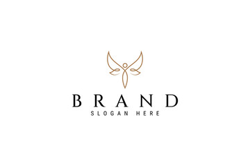 golden dragonfly with minimalist linear logo design vector style