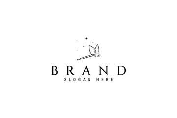 flying dragonfly with minimalist style vector continuous line logo design