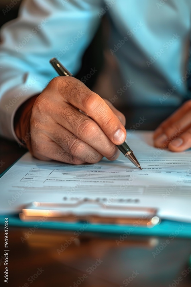 Poster a person signing a document with a pen