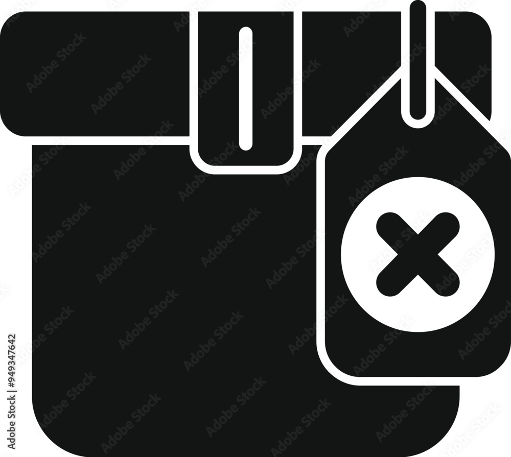 Poster simple vector icon of a rejected parcel with a tag showing a cross symbol, representing unsuccessful