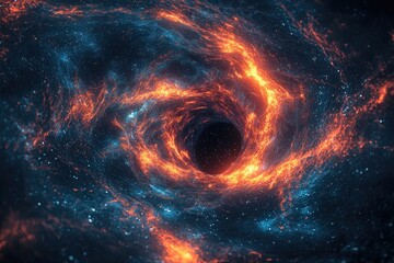 Swirling cosmic vortex with intense fiery energy and celestial elements