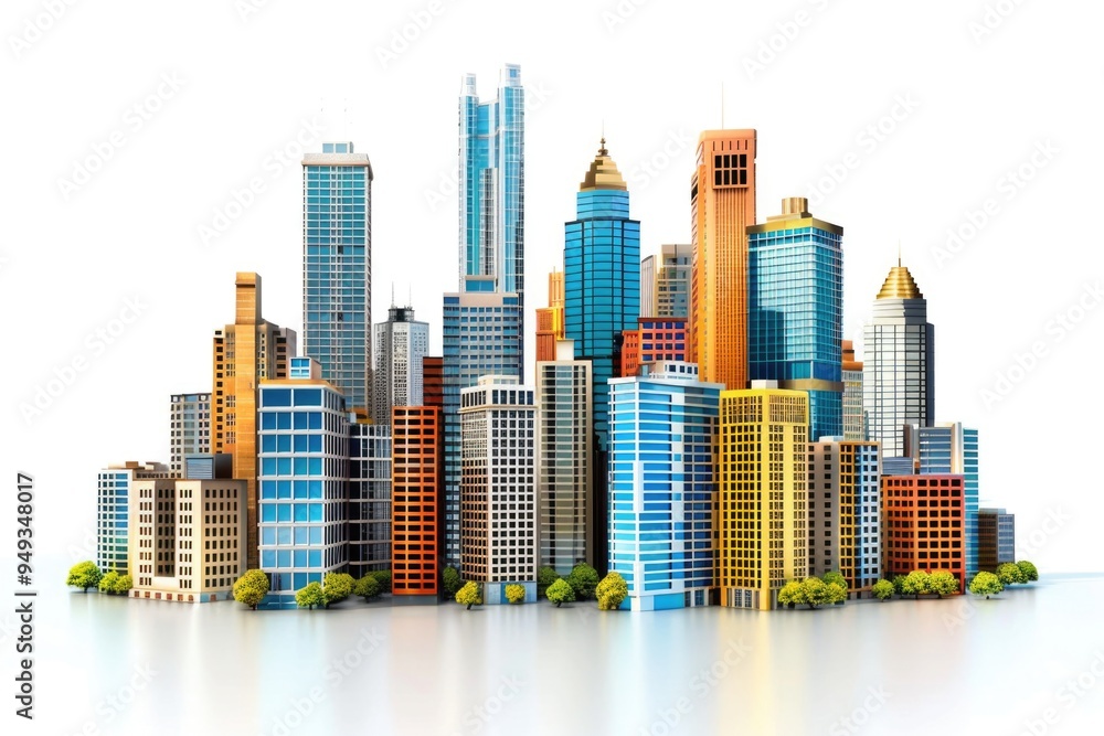 Poster A group of urban architecture buildings designed in the shape of a city, suitable for use as a backdrop or concept illustration