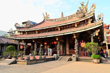 Taiwan - Jan 17, 2024: Main hall of Taipei Bao An Temple, the core with a unique architectural...