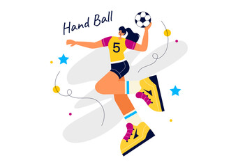 Handball Vector Illustration of a Player Touching the Ball and Scoring a Goal During a Sports Competition in a Flat Style Cartoon Background