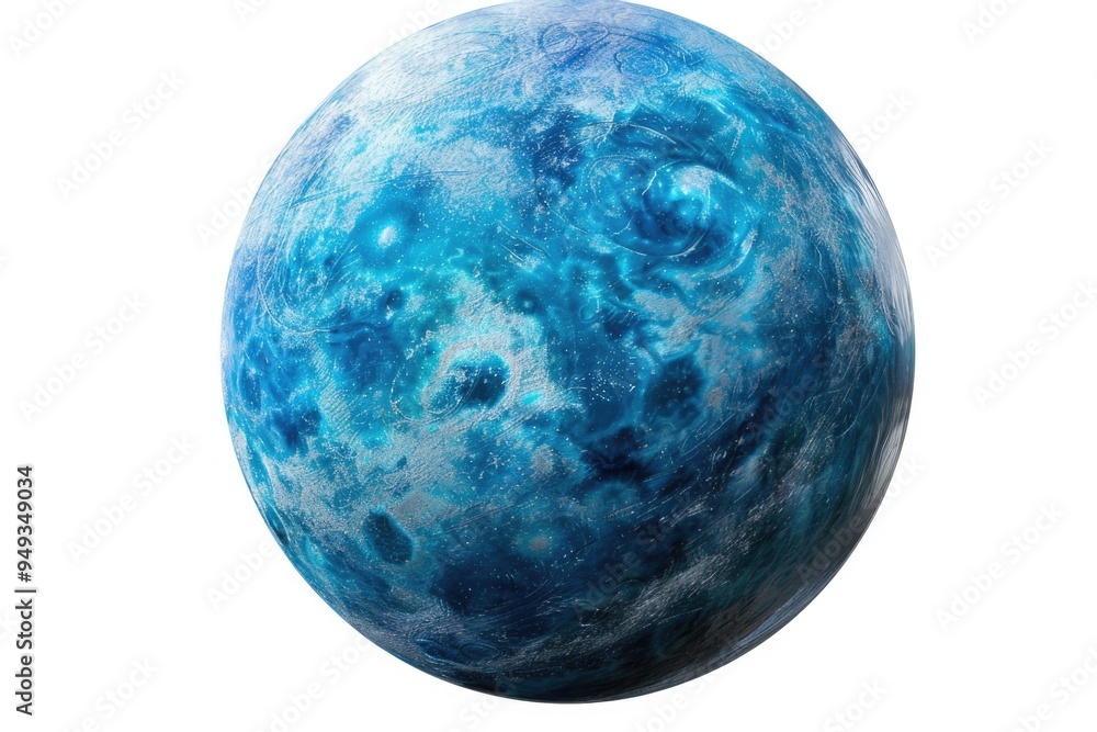 Poster a close-up shot of a blue ball against a white background, suitable for use in designs and graphics