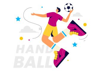 Handball Vector Illustration of a Player Touching the Ball and Scoring a Goal During a Sports Competition in a Flat Style Cartoon Background