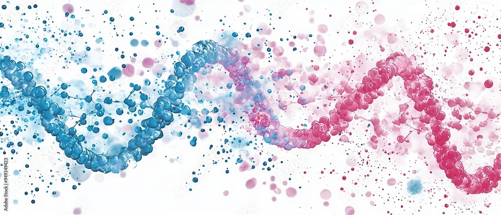 Poster abstract waves of blue and pink particles create a dynamic background, perfect for modern design and