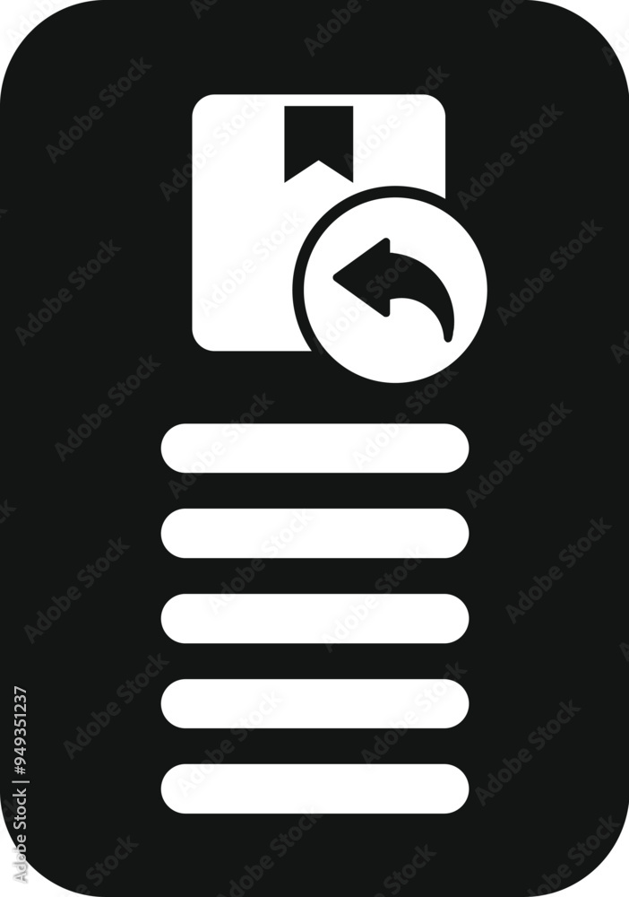Poster black and white icon of a return order request form with an arrow indicating the return process
