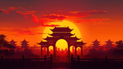 Sunset over a Chinese Gate