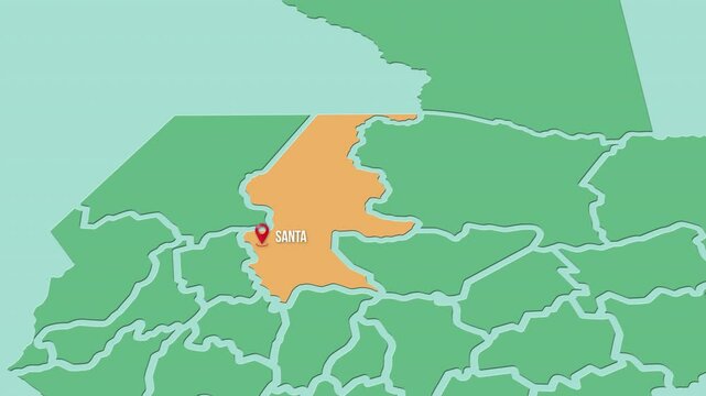 Mapa de Guatemala con divisi&oacute;n pol&iacute;tica resaltando el estado Quich&eacute; con la capital Santa Cruz del Quich&eacute;. 