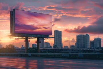 Obraz premium billboard on the road with city background