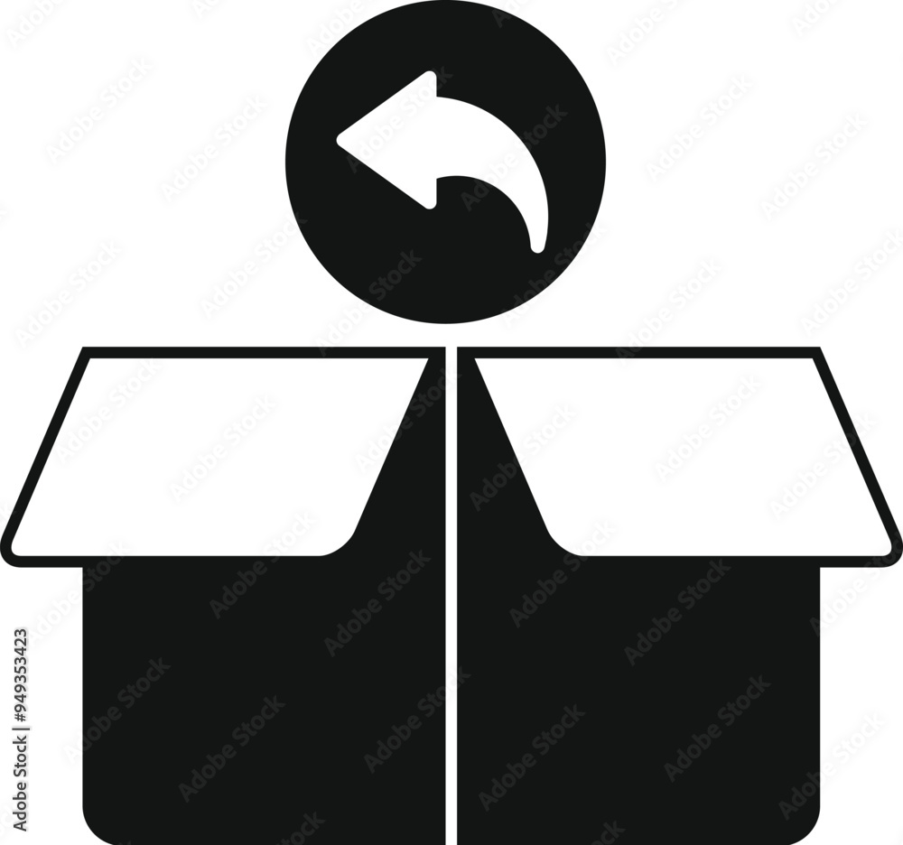 Wall mural simple vector icon depicting an open box with a back or return arrow above, symbolizing the action o