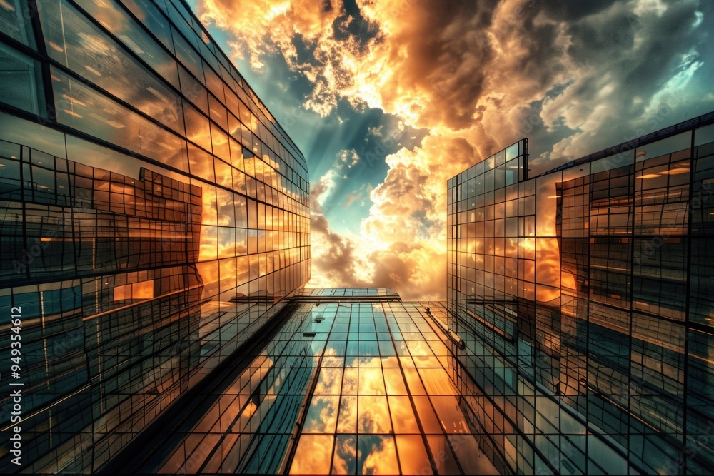 Poster tall building with multiple windows and modern architecture, suitable for urban or cityscape backgro
