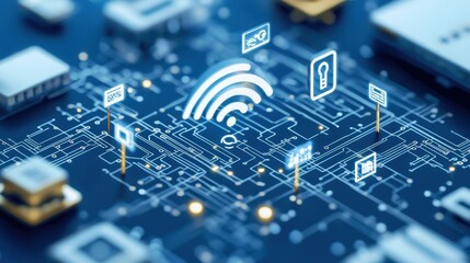 Smart Home Network   Wifi Icon with Smart Devices on Circuit Board
