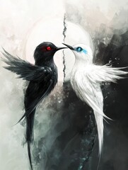 Yin Yang Brocken Moon Black and White Hummingbird