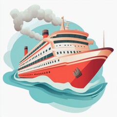 Cruise Ship Sailing on Ocean Waves Illustration
