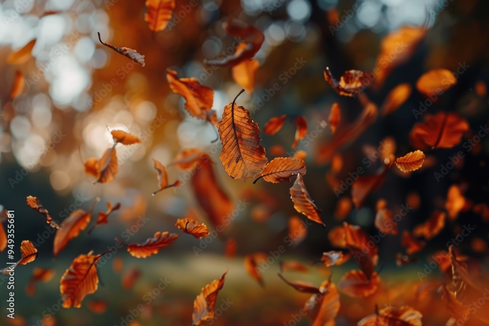 Canvas Prints A close-up view of a bunch of leaves flying in the air, with movement blur