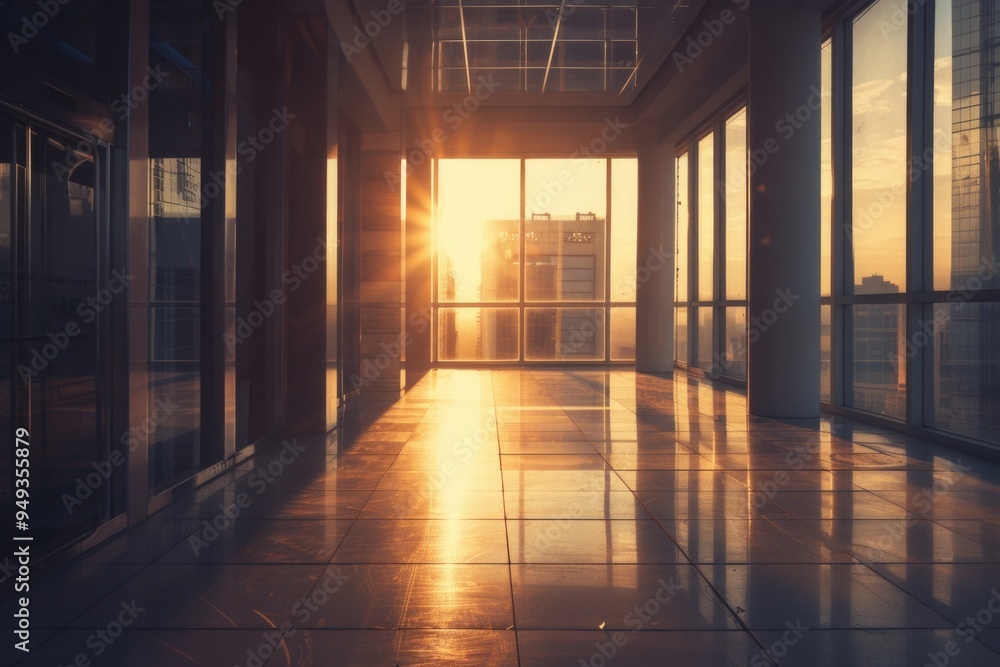 Poster an office building with sunshine shining through the windows