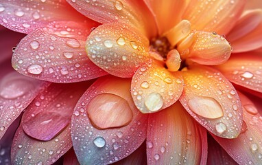 Fototapeta premium High-resolution close-up of flower petals with dewdrops, capturing delicate details in vibrant colors