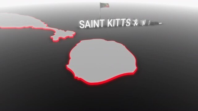 3d animated map of Saint Kitts and Nevis gets hit and fractured by the text &ldquo;Recession&rdquo;