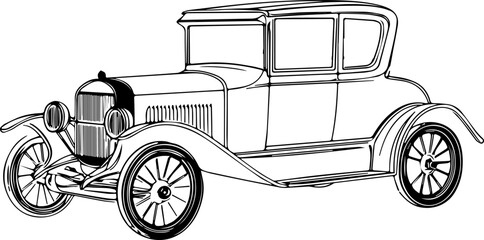 1920s Classic Coupe Vintage Car Side View Drawing