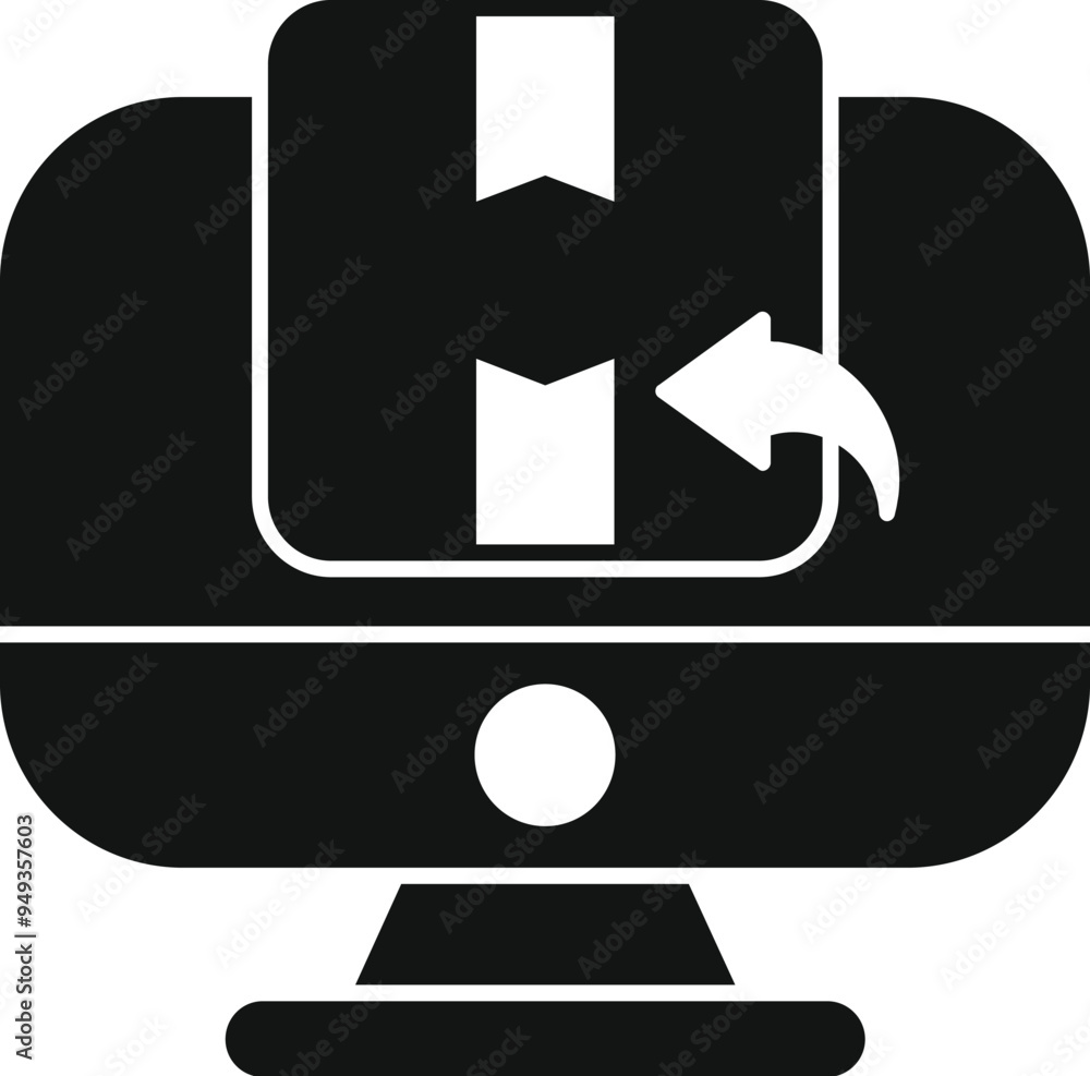 Poster simple vector icon representing a return process using a computer, ideal for businesses and e commer