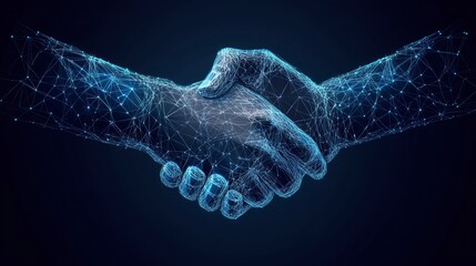 Low poly wireframe Handshake of business partners. Concept of Deal, Partnership, Teamwork, Connection. Vector illustration with generative ai