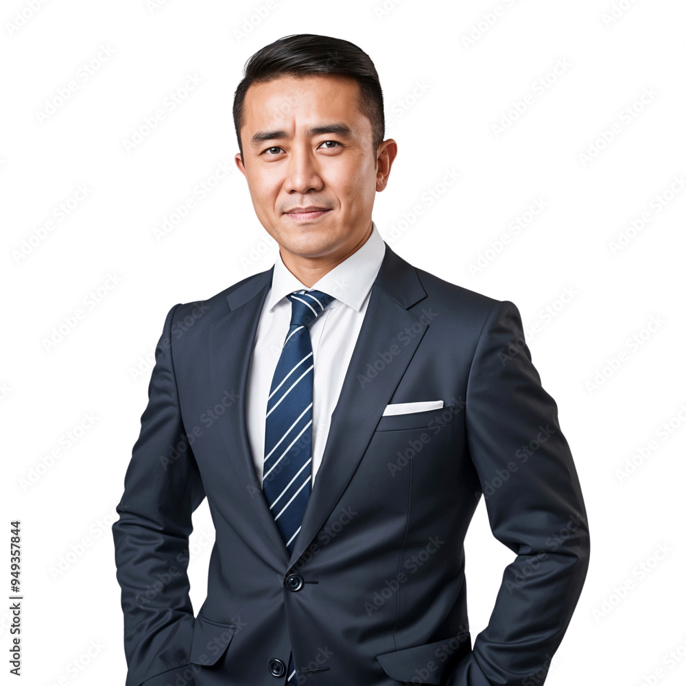 Wall mural portrait of a smiling and confident professional businessman in a suit, isolated on transparent back