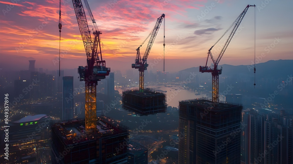 Poster automated iot powered cranes efficiently lifting and transporting materials during the construction 