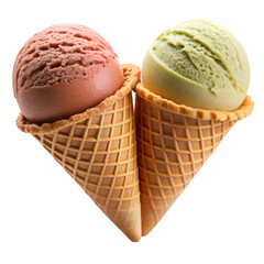 Waffle cones with ice cream