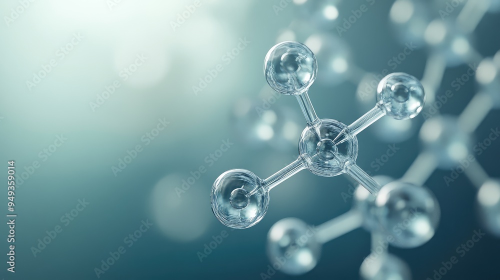 Aufkleber molecular model with transparent, interconnected atoms, floating in a gradient space, symbolizing th
