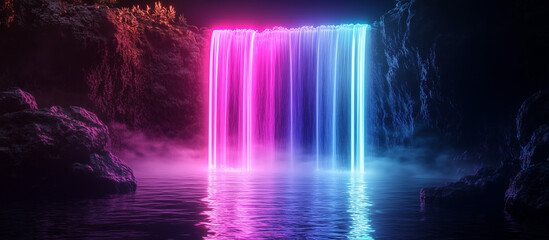 Generative AI, Fantastical Neon Waterfall