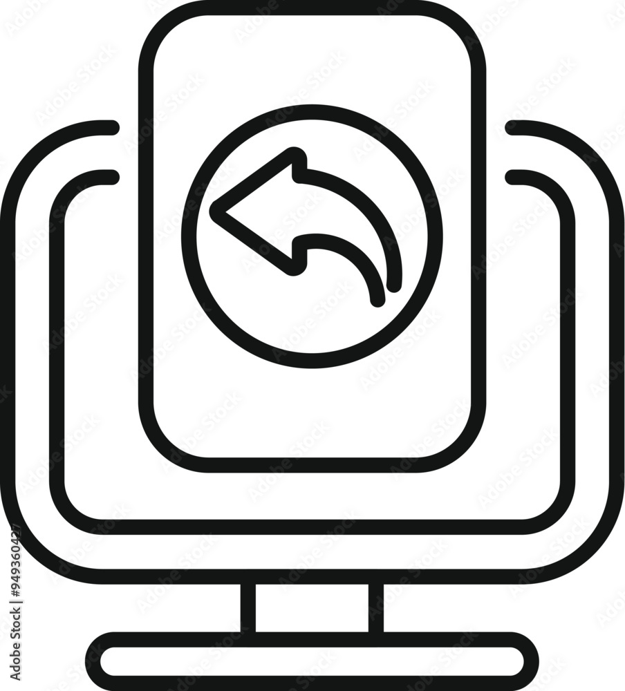 Poster line art icon of a computer screen displaying a back arrow, perfect for user interface designs