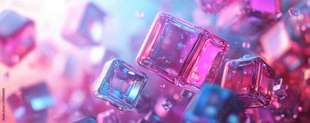 Poster dynamic multi-dimensional cubes in fluid space - abstract 3d illustration