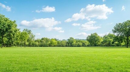 Obraz premium Green Grass Lawn In Park With Blue Sky And Clouds