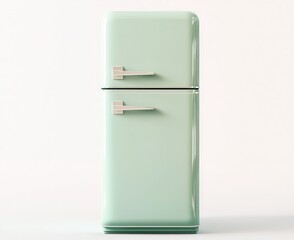 Realistic 3D depiction of a pastel green refrigerator, minimalist single vector.