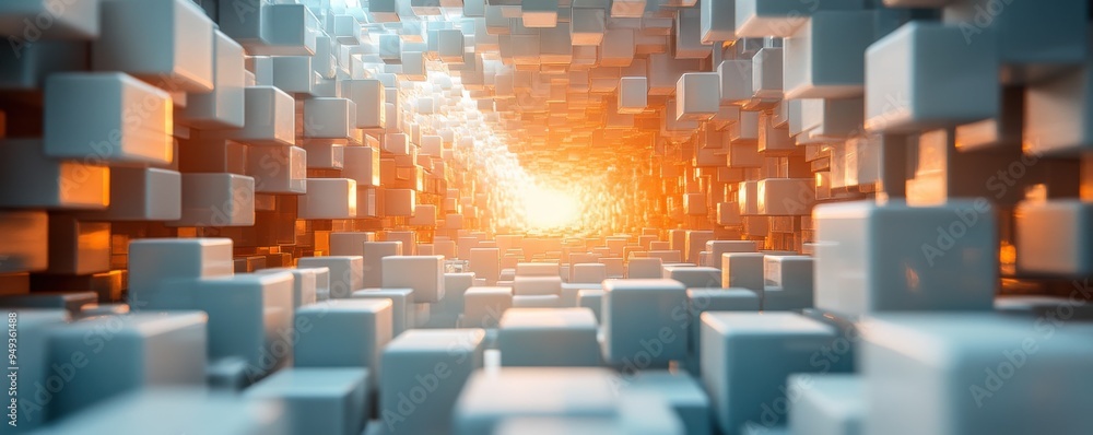 Poster cubes in flux: dynamic dimensions in surreal 3d illustration