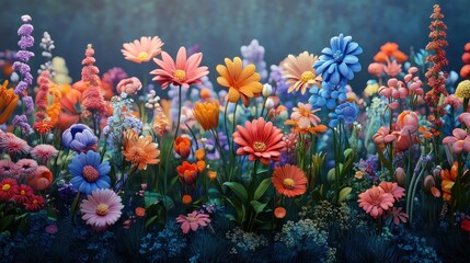 Vibrant Wildflower Meadow in Full Bloom with Colorful Blossoms and Lush Greenery Under Soft Sunlight