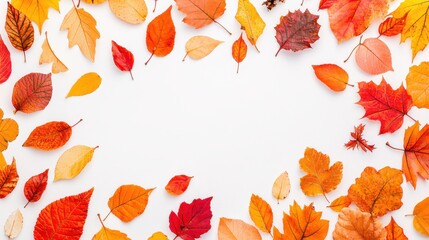 Autumn leaves frame on white background