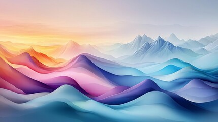 A vibrant landscape of pastel mountains merging into a sky full of soft gradient colors, Colorful background, Nature-inspired pastel fusion