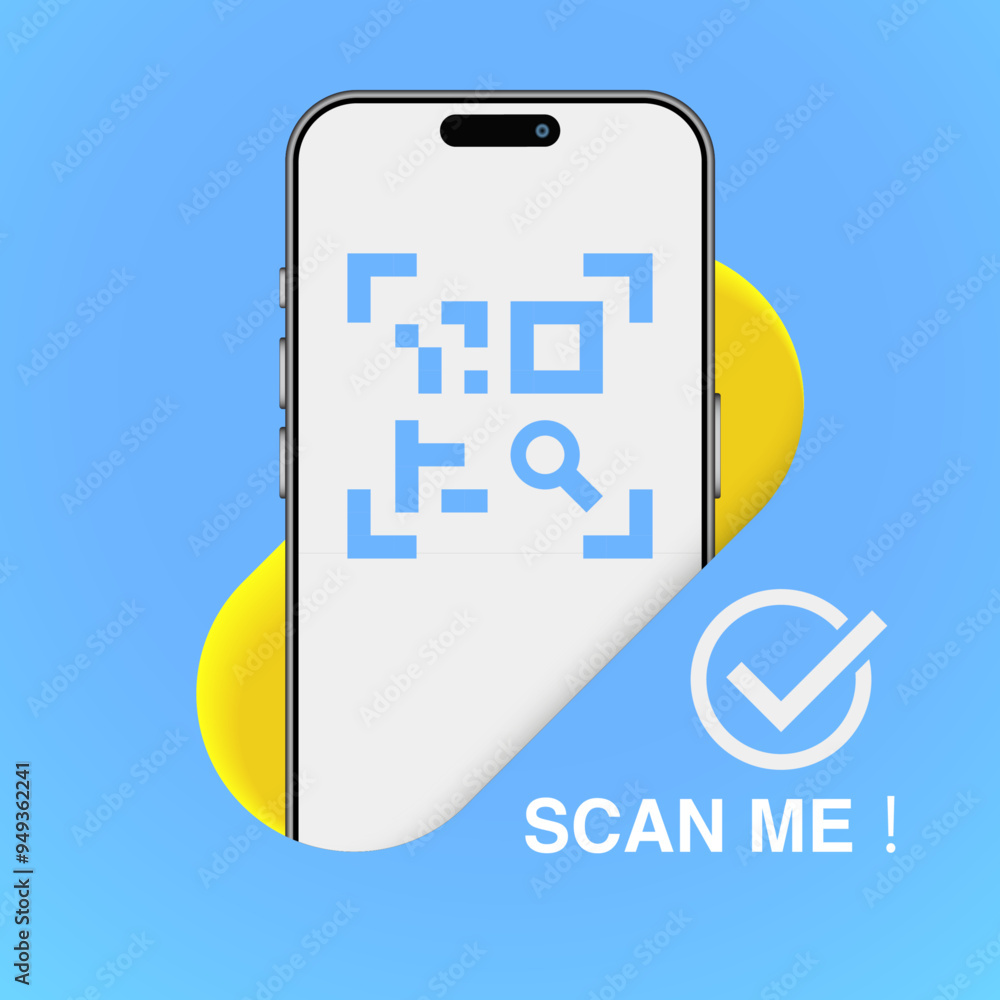Poster smartphone qr code scan me template for app screenshots. ideal for landing pages, ui, web, mobile ap