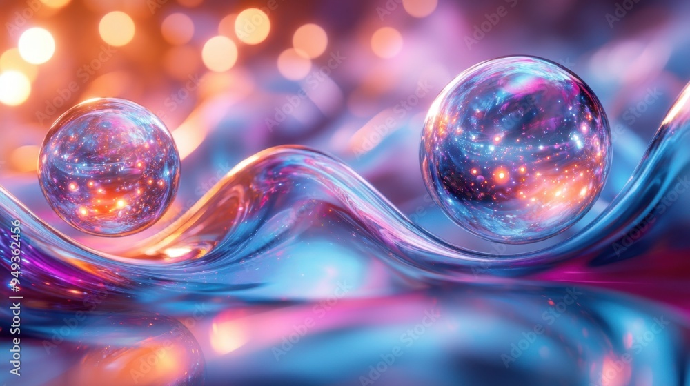 Poster cosmic fusion - abstract intersecting orbs in vibrant 3d motion