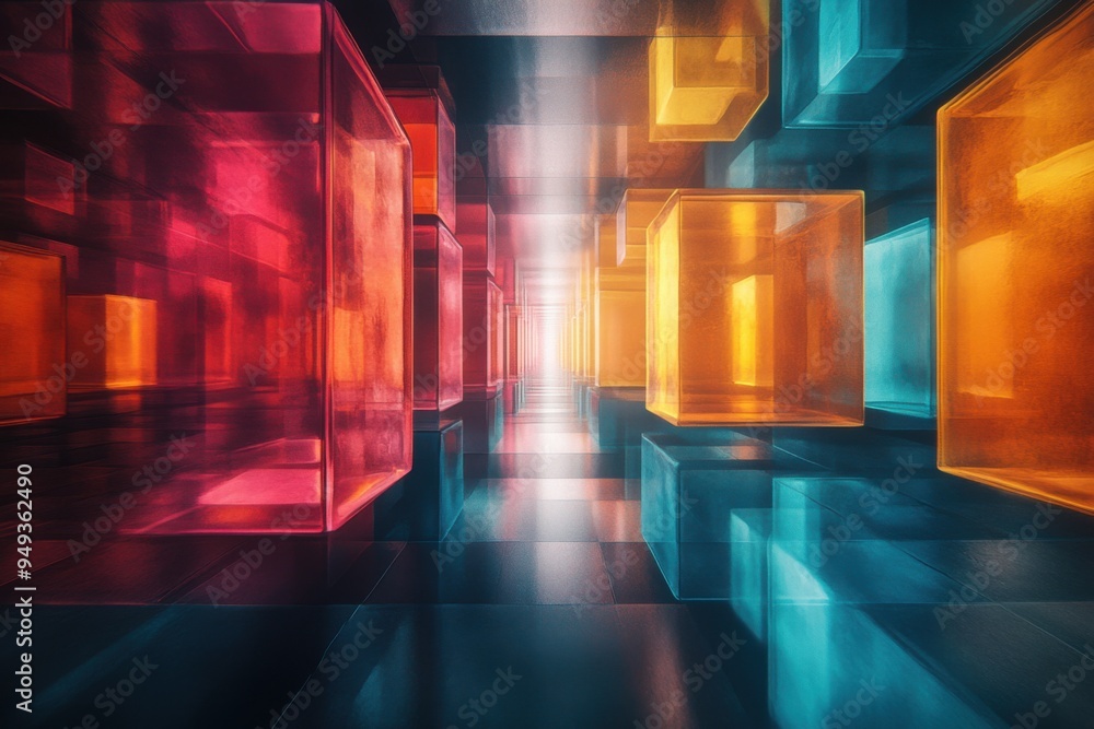 Poster abstract geometry: cubes in dynamic 3d space \