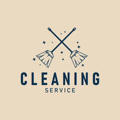 cleaning service line art logo minimalist, concept broom cross simple vector illustration design